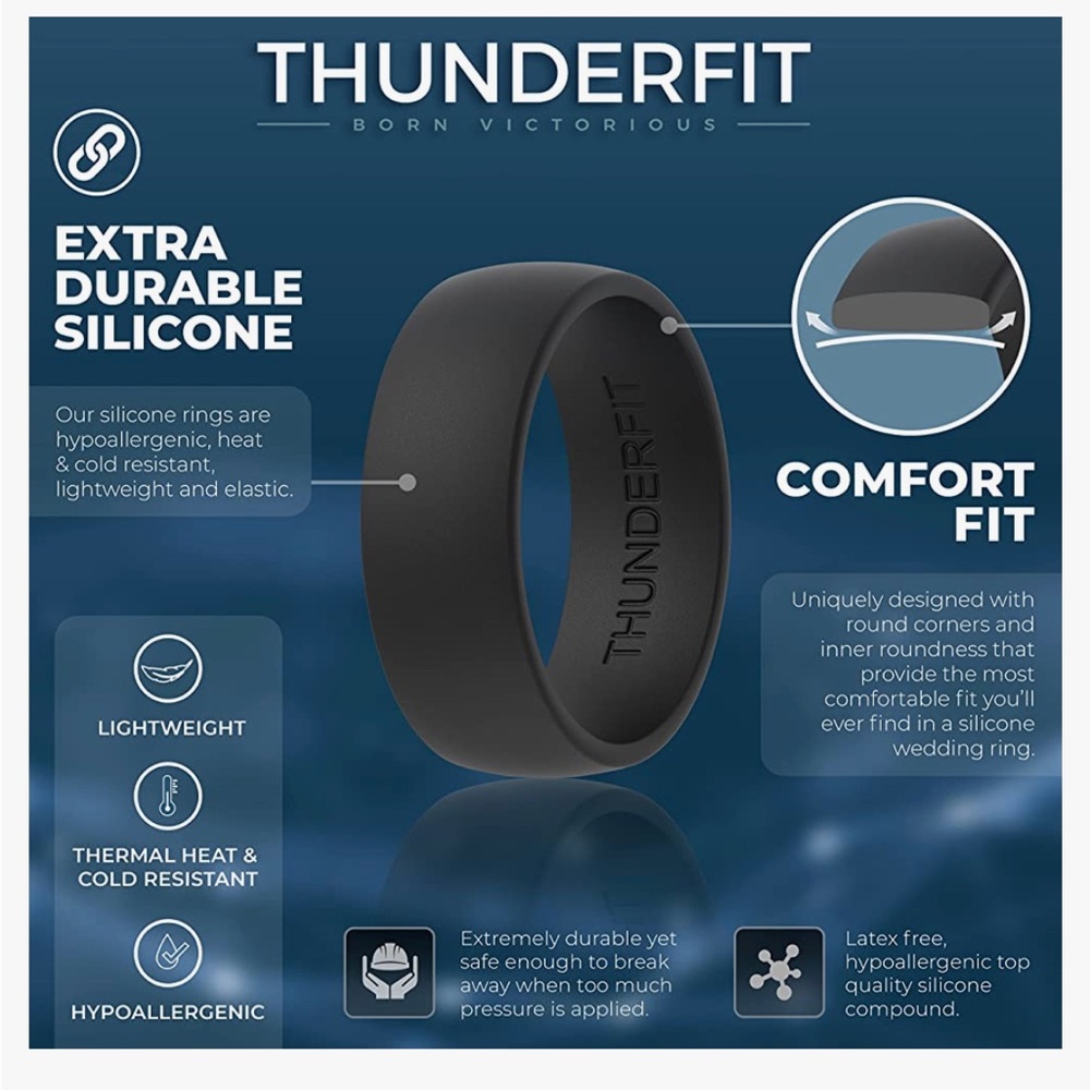 ThunderFit Silicone Wedding Rings for Men - 10 Rings